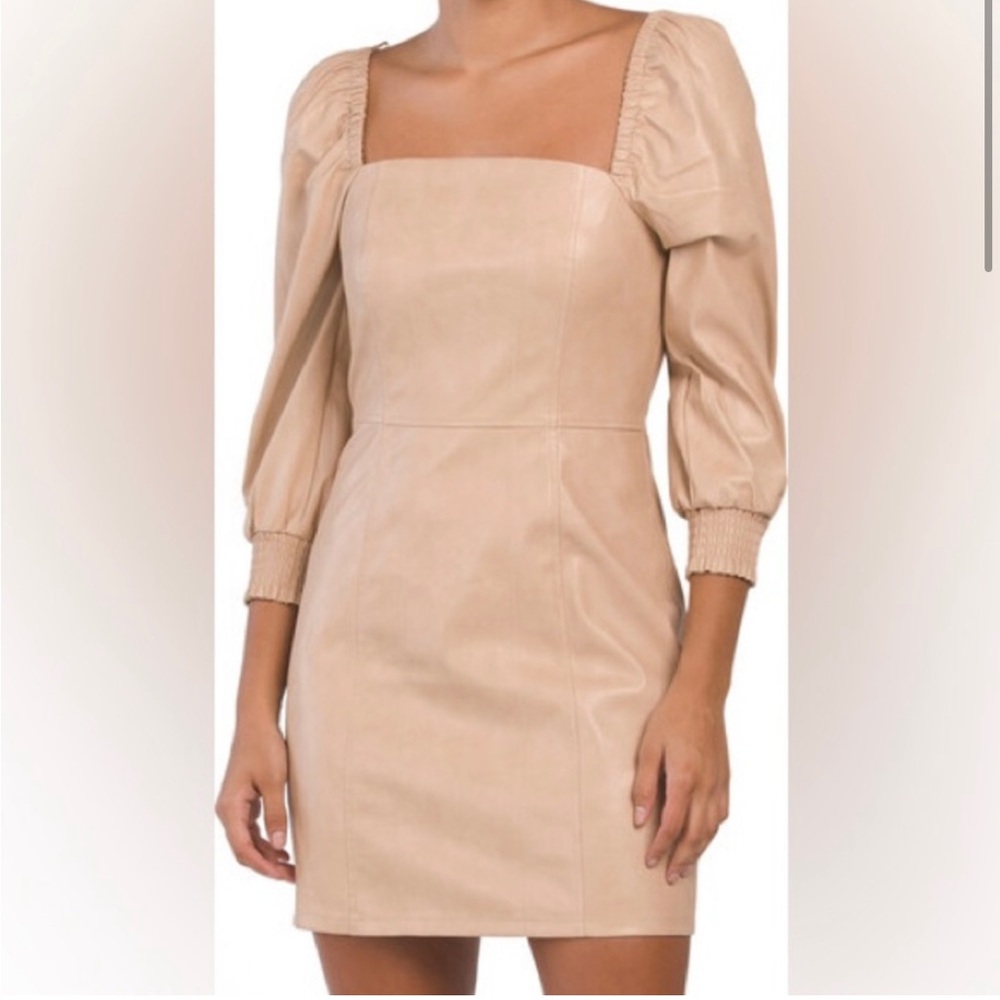 NWT 7 For All Mankind Tan Faux Leather Puff Sleeve Dress